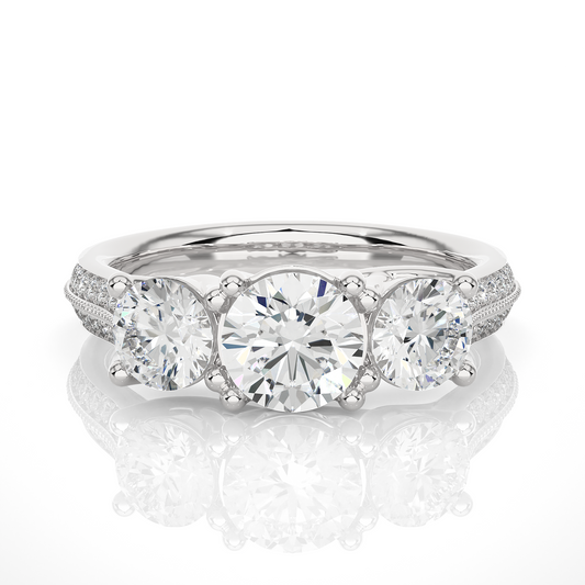 2.23 Carat Round Shape Lab grown Diamond Three Stone , Accented Ring For her - HIGHCARAT DIAMONDS