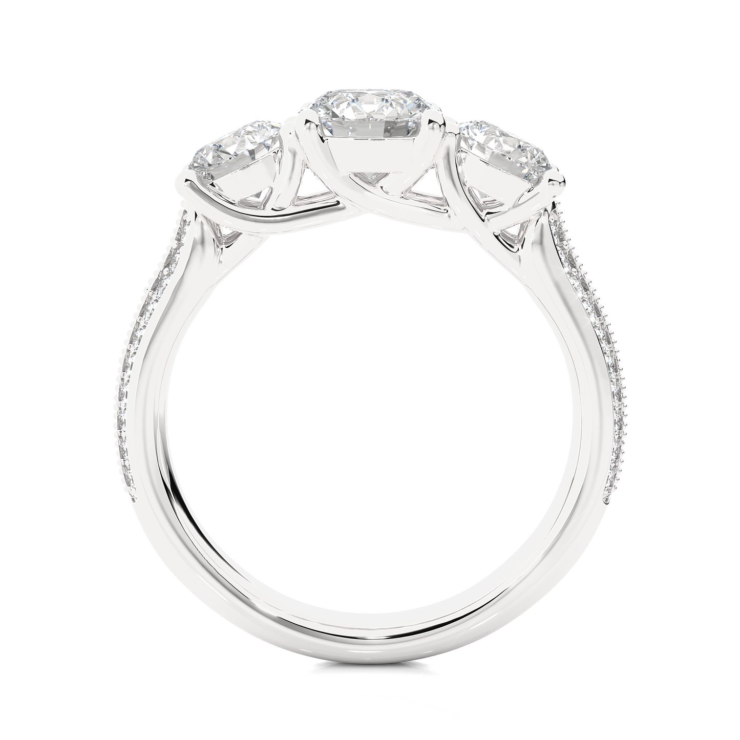 2.23 Carat Round Shape Lab grown Diamond Three Stone , Accented Ring For her - HIGHCARAT DIAMONDS