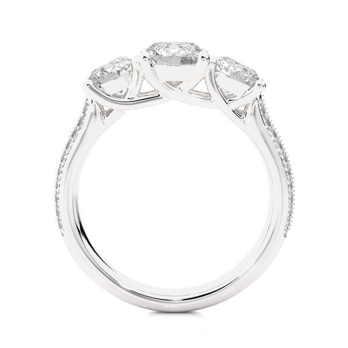 2.23 Carat Round Shape Lab grown Diamond Three Stone , Accented Ring For her - HIGHCARAT DIAMONDS
