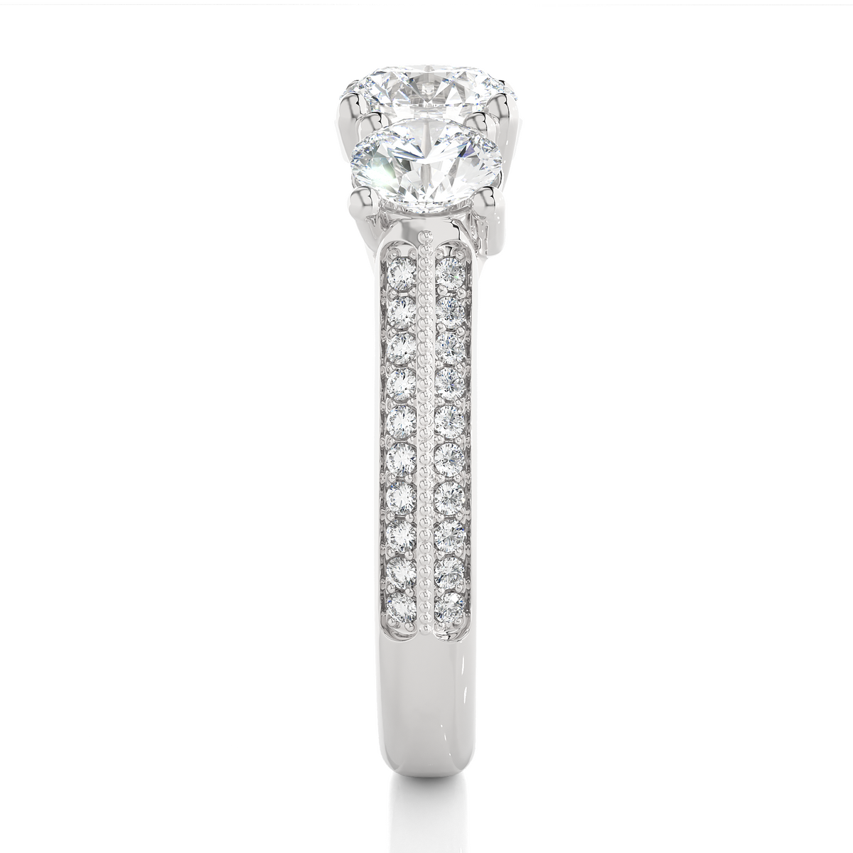 2.23 Carat Round Shape Lab grown Diamond Three Stone , Accented Ring For her - HIGHCARAT DIAMONDS