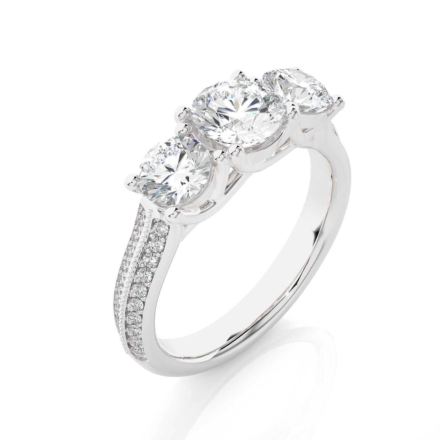 2.23 Carat Round Shape Lab grown Diamond Three Stone , Accented Ring For her - HIGHCARAT DIAMONDS