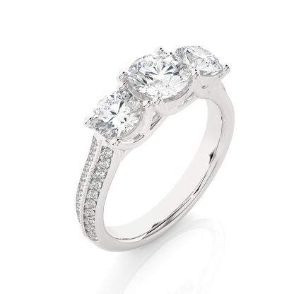2.23 Carat Round Shape Lab grown Diamond Three Stone , Accented Ring For her - HIGHCARAT DIAMONDS
