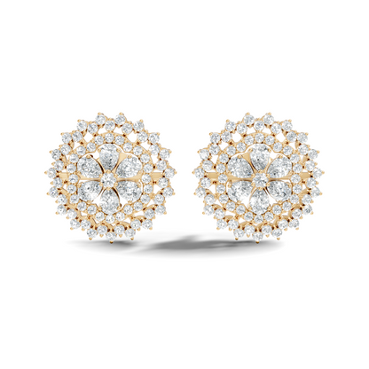 2.29 Ct Round & Pear Shape 14k Solid Gold Stunning Vintage Style Diamond Earrings For Daily Wear - HIGHCARAT DIAMONDS