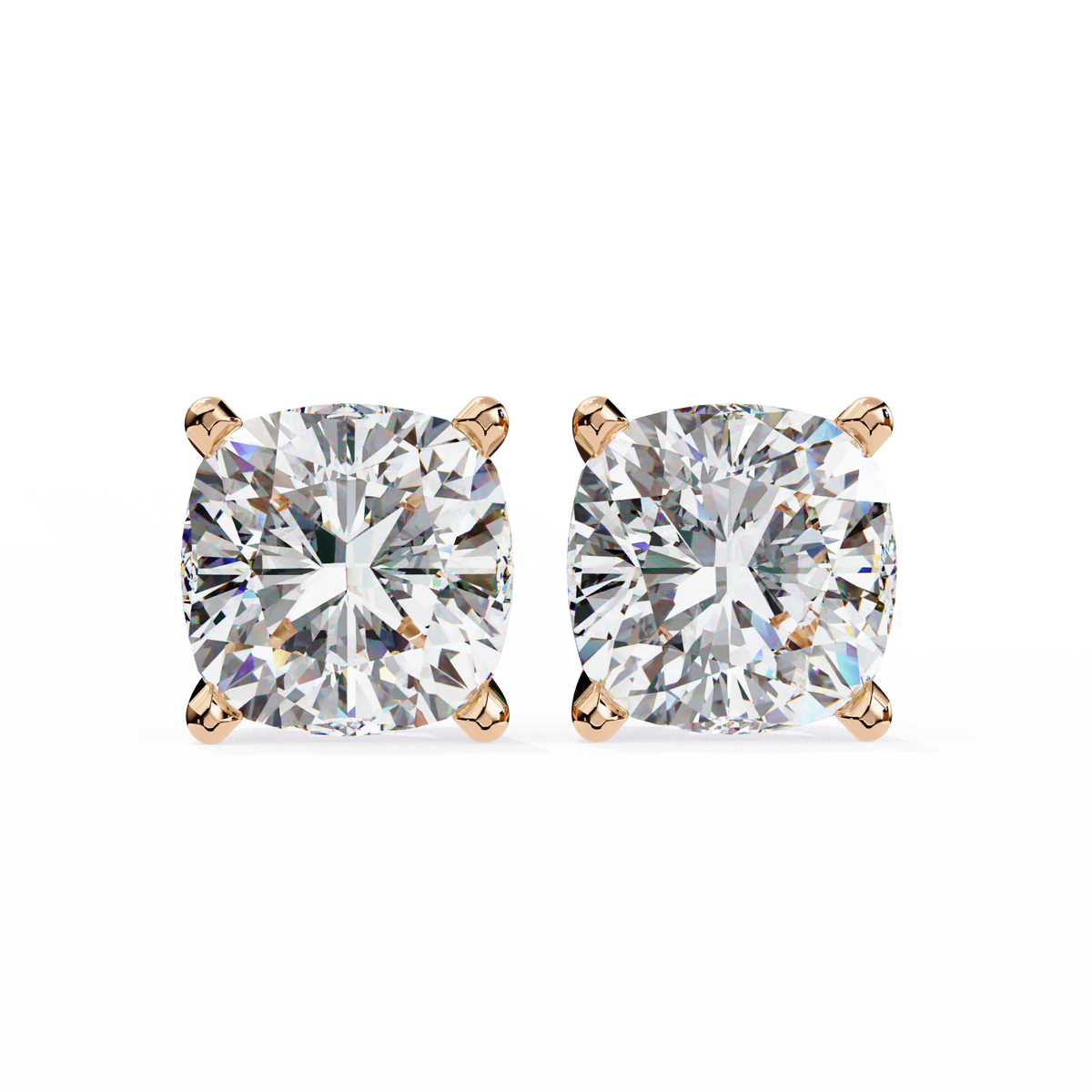 Colorless Cushion Diamond Cluster Earrings Close-Up Facet Details