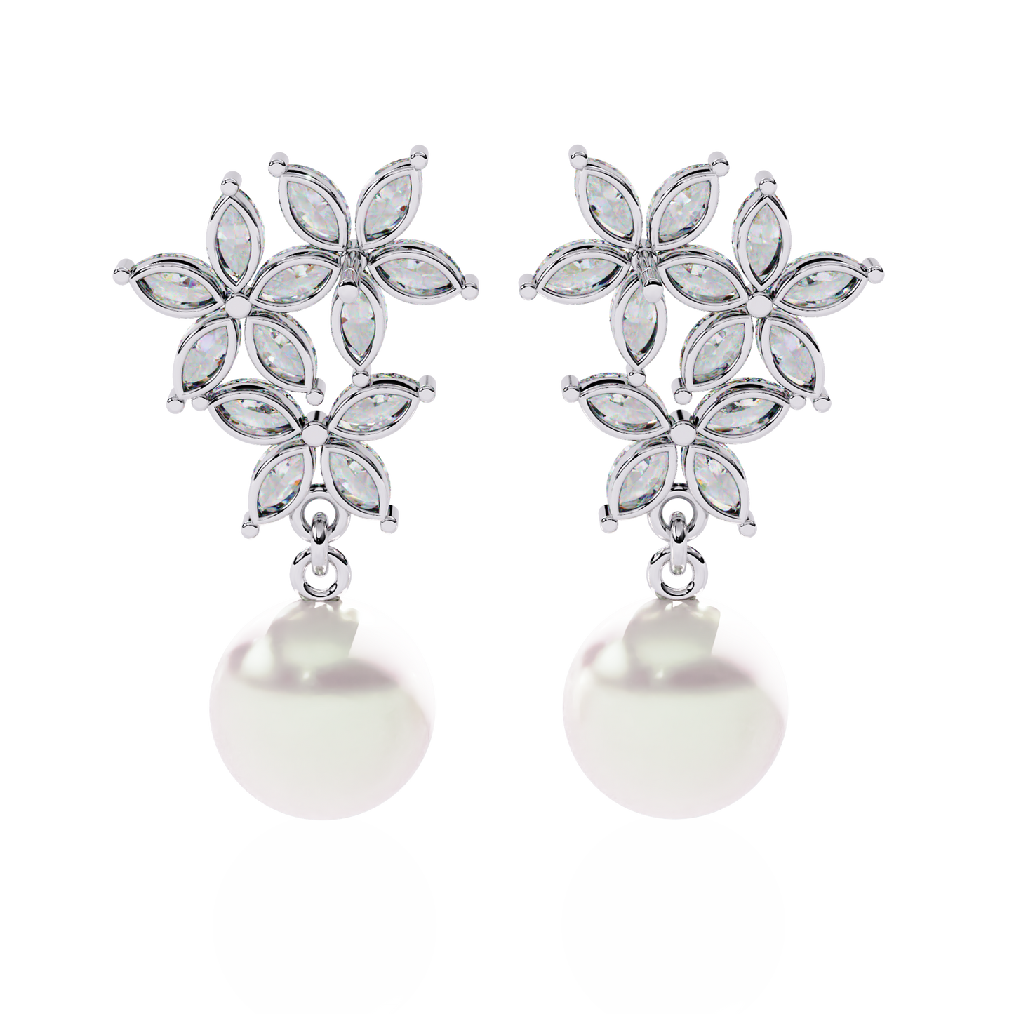 Marquise Cut Crystal Flower And Pearl 2.39Ct Diamond Stacking Prong Set Vintage Drop Earring For Gift - HIGHCARAT DIAMONDS