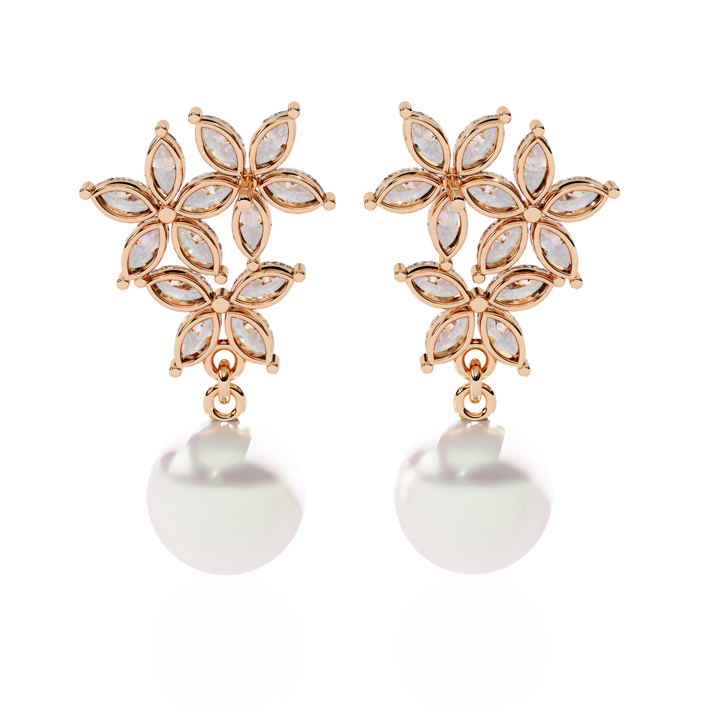 Marquise Cut Crystal Flower And Pearl 2.39Ct Diamond Stacking Prong Set Vintage Drop Earring For Gift - HIGHCARAT DIAMONDS