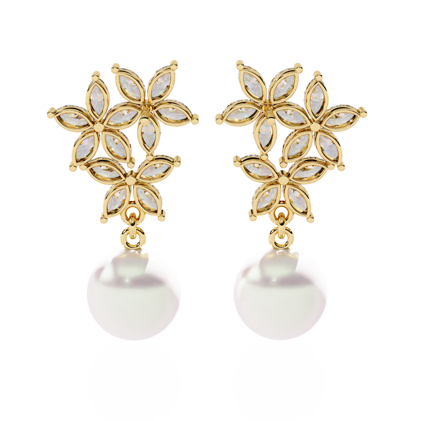 Marquise Cut Crystal Flower And Pearl 2.39Ct Diamond Stacking Prong Set Vintage Drop Earring For Gift - HIGHCARAT DIAMONDS