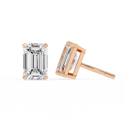 2.39Ct Emerald Cut High Quality Lab Grown Diamond Unique Delicate Solitaire Vintage Screw Back Stud Daily Wear Earring - HIGHCARAT DIAMONDS