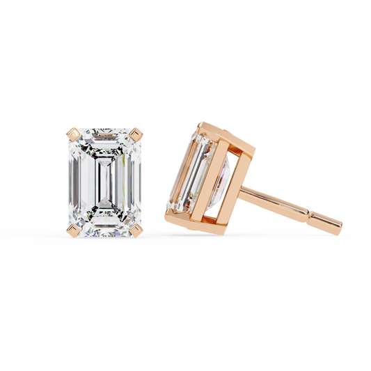 2.39Ct Emerald Cut High Quality Lab Grown Diamond Unique Delicate Solitaire Vintage Screw Back Stud Daily Wear Earring - HIGHCARAT DIAMONDS