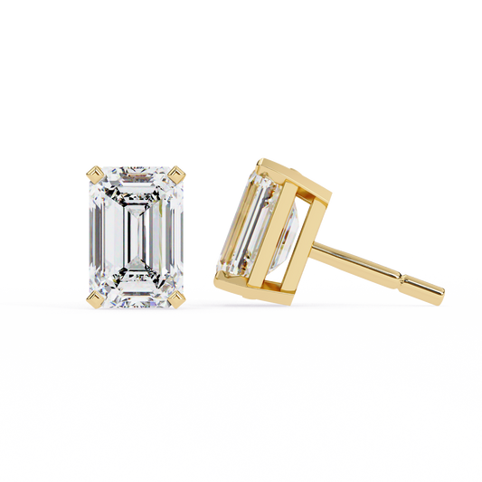 2.39Ct Emerald Cut High Quality Lab Grown Diamond Unique Delicate Solitaire Vintage Screw Back Stud Daily Wear Earring - HIGHCARAT DIAMONDS