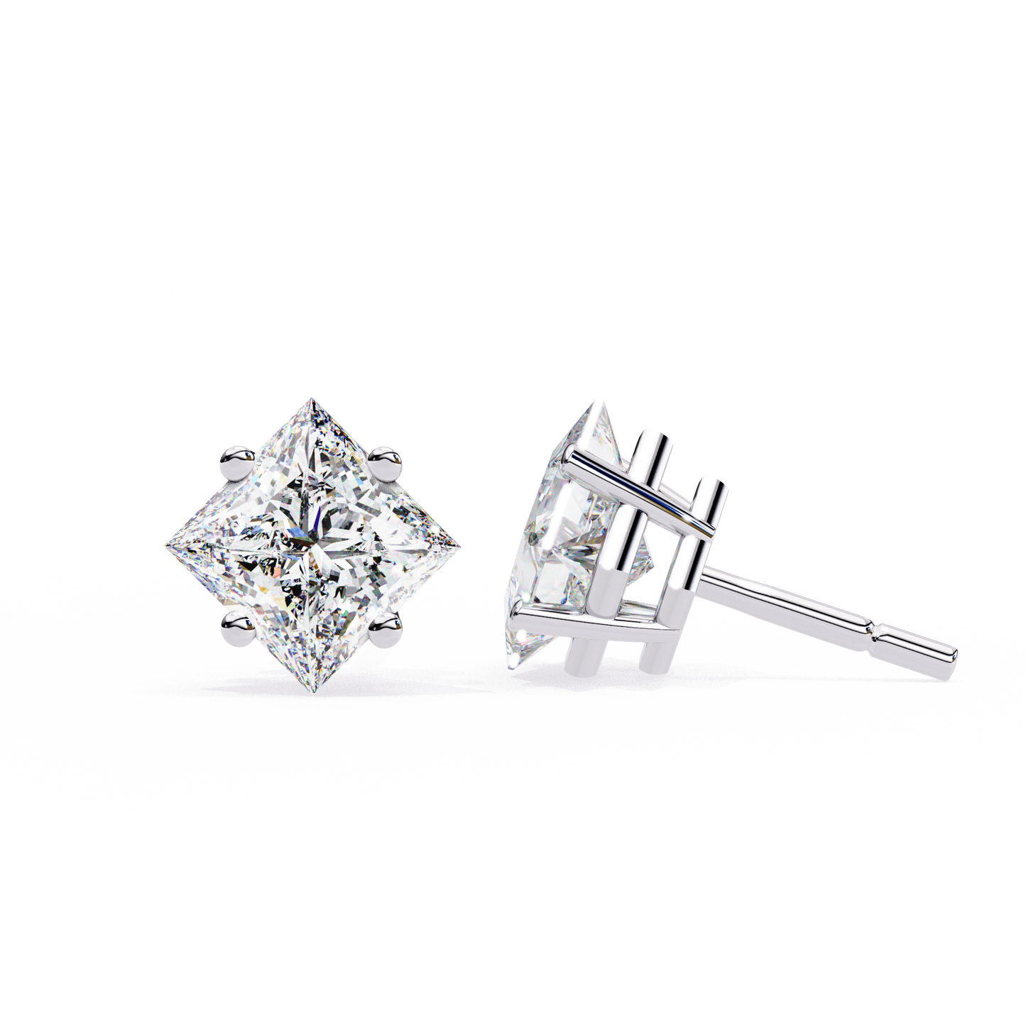 2.39Ct Princess Cut Top Grade Diamond Prong Set Solitaire Dainty Sparkling Stud Daily Wear Earring For Women's - HIGHCARAT DIAMONDS
