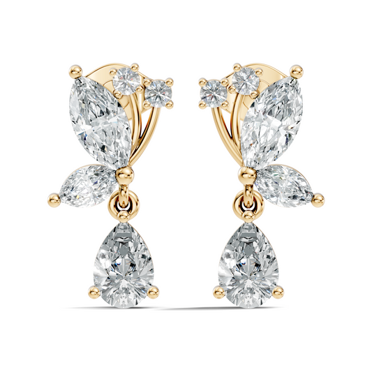 Elegant 2.40 Ct Pear Or Marquise Multi Diamond Stud Classic Party Wear Earring Perfect Gift In 14K Solid Gold - HIGHCARAT DIAMONDS