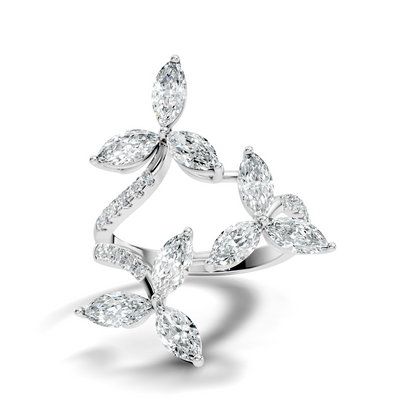 2.44Ct Round and Marquise Cut Lab Grown Diamond Unique Vintage Cluster Wedding Ring For Women's - HIGHCARAT DIAMONDS