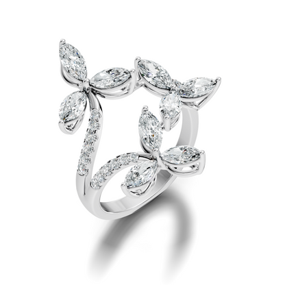 2.44Ct Round and Marquise Cut Lab Grown Diamond Unique Vintage Cluster Wedding Ring For Women's - HIGHCARAT DIAMONDS