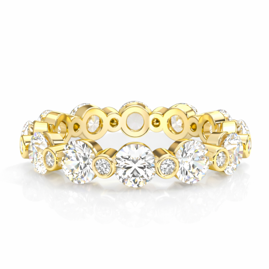 2.46Ct Round Cut High Quality Diamond Full Eternity Minimalist 14k Solid Yellow Gold Handmade Promise Band Gift For Women's - HIGHCARAT DIAMONDS
