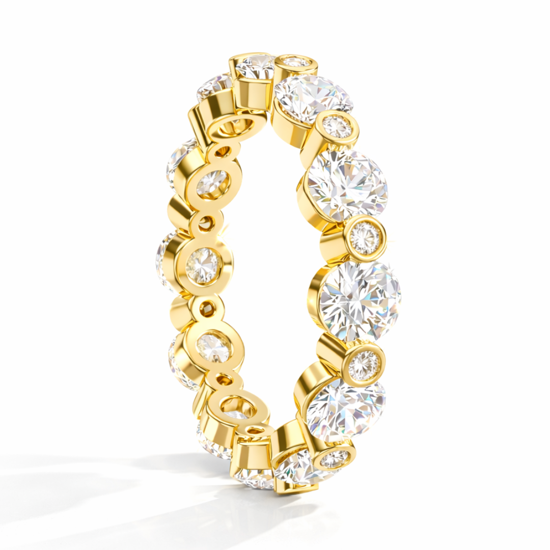2.46Ct Round Cut High Quality Diamond Full Eternity Minimalist 14k Solid Yellow Gold Handmade Promise Band Gift For Women's - HIGHCARAT DIAMONDS