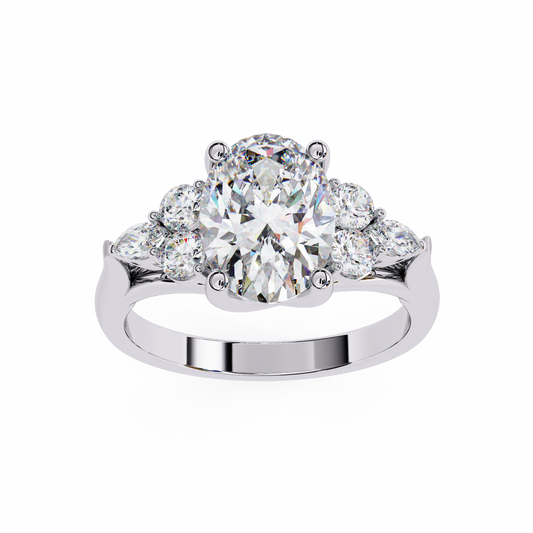 2.51 CT Antique Oval, Round And Marquise Cut Lab Grown Diamond Elegant Ring - HIGHCARAT DIAMONDS