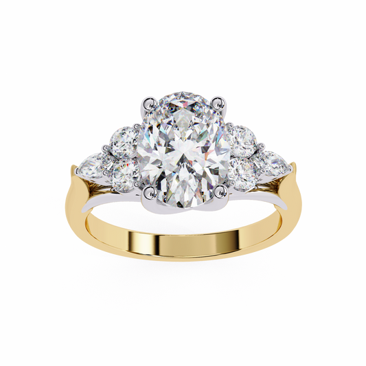 2.51 CT Antique Oval, Round And Marquise Cut Lab Grown Diamond Elegant Ring - HIGHCARAT DIAMONDS