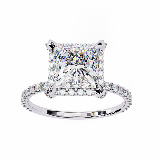 2.52 CT Antique Round And Princess Cut lab grown Diamond hidden Halo Ring Top Grade Diamond Promise Ring