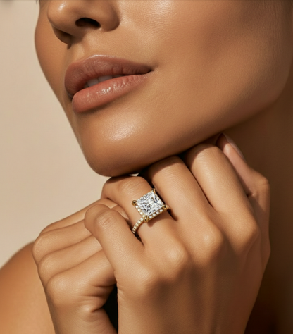 2.52 CT Antique Round And Princess Cut lab grown Diamond hidden Halo Ring Top Grade Diamond Promise Ring