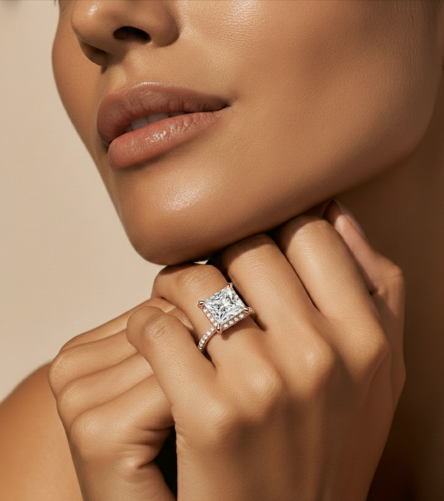 2.52 CT Antique Round And Princess Cut lab grown Diamond hidden Halo Ring Top Grade Diamond Promise Ring