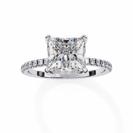 2.54 CT Dainty Princess And Round Cut diamond  14 k solid Gold  Halo Dainty  Engagement Ring - HIGHCARAT DIAMONDS