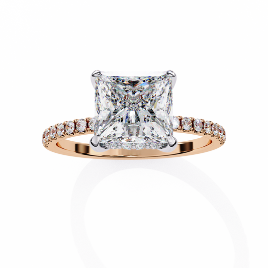 2.54 CT Dainty Princess And Round Cut diamond  14 k solid Gold  Halo Dainty  Engagement Ring - HIGHCARAT DIAMONDS