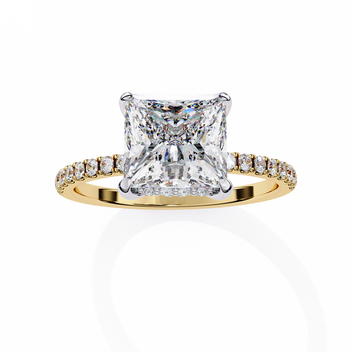 2.54 CT Dainty Princess And Round Cut diamond  14 k solid Gold  Halo Dainty  Engagement Ring - HIGHCARAT DIAMONDS