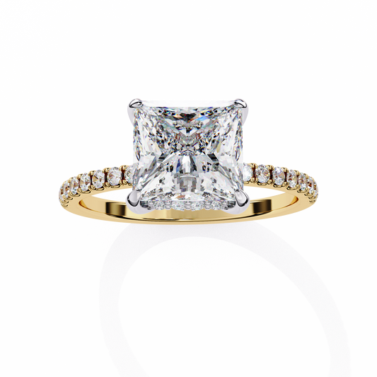 2.54 CT Dainty Princess And Round Cut diamond  14 k solid Gold  Halo Dainty  Engagement Ring - HIGHCARAT DIAMONDS