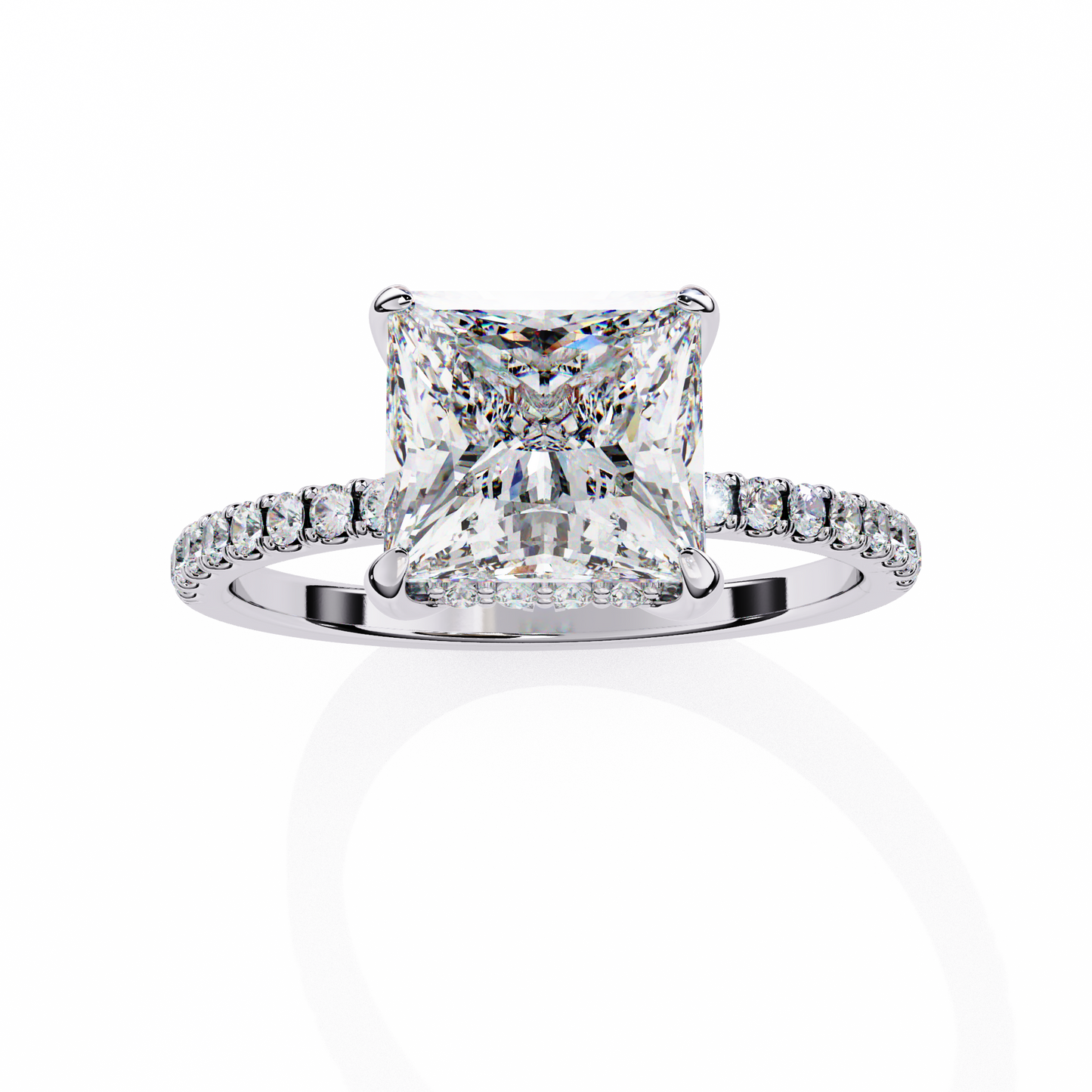 2.54 CT Dainty Princess And Round Cut diamond  14 k solid Gold  Halo Dainty  Engagement Ring - HIGHCARAT DIAMONDS