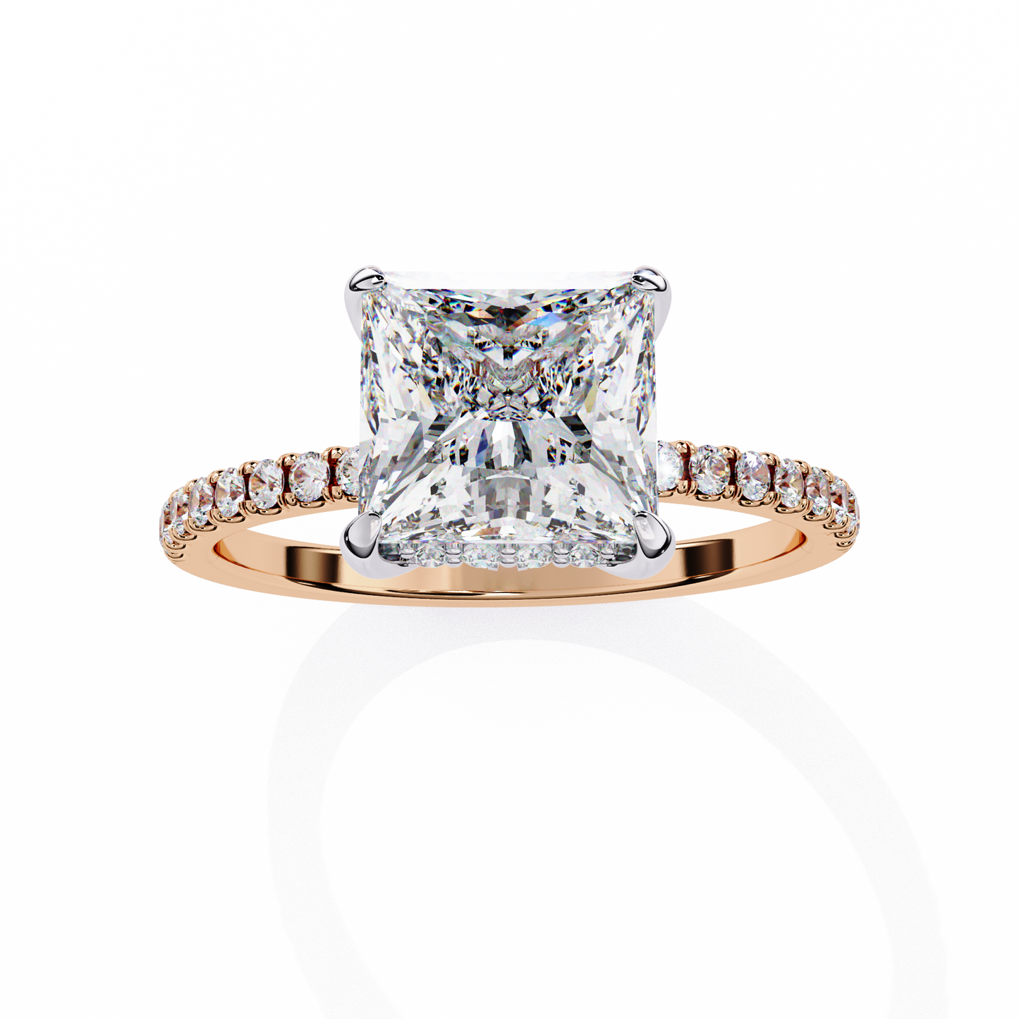 2.54 CT Dainty Princess And Round Cut diamond  14 k solid Gold  Halo Dainty  Engagement Ring - HIGHCARAT DIAMONDS