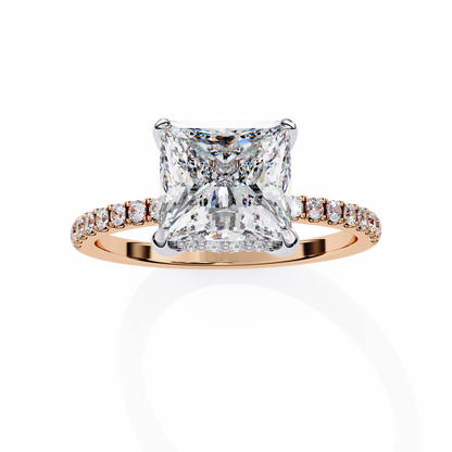 2.54 CT Dainty Princess And Round Cut diamond  14 k solid Gold  Halo Dainty  Engagement Ring - HIGHCARAT DIAMONDS