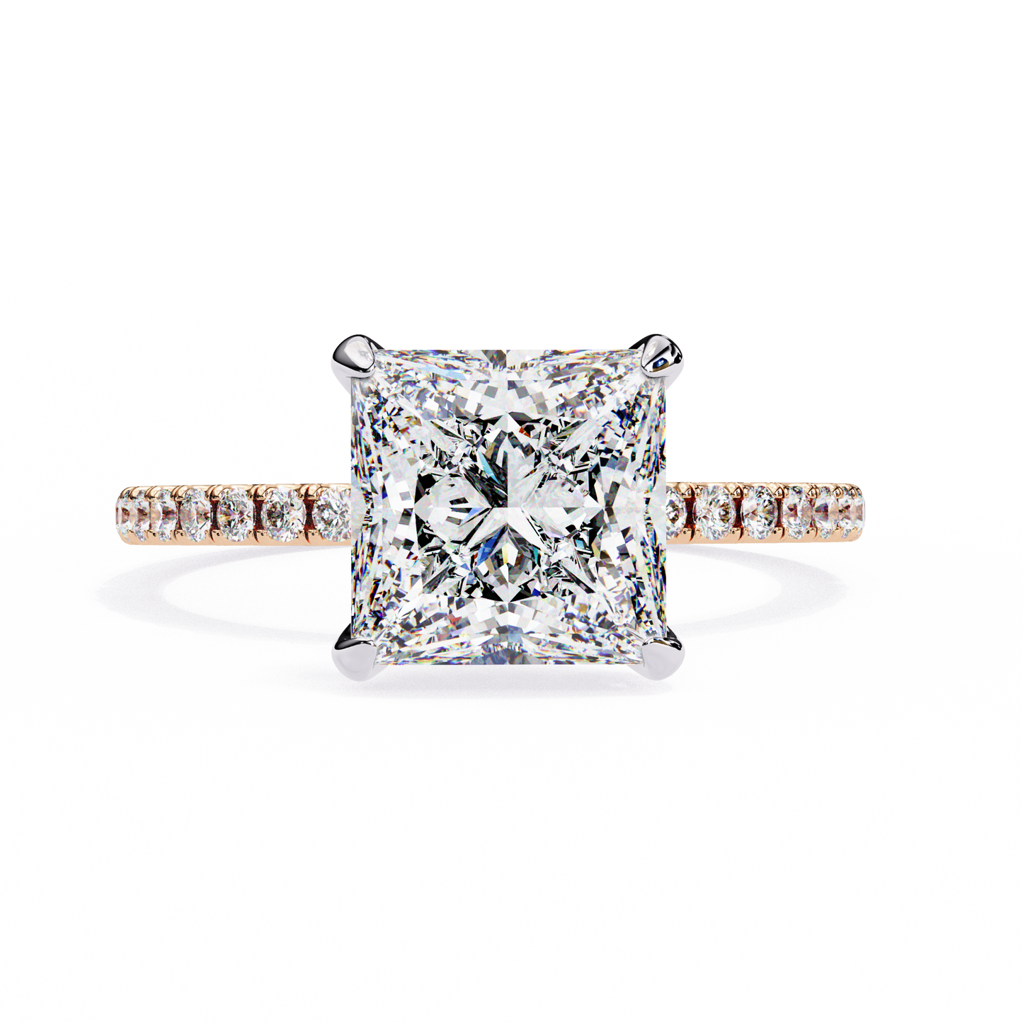 2.54 CT Dainty Princess And Round Cut diamond  14 k solid Gold  Halo Dainty  Engagement Ring - HIGHCARAT DIAMONDS
