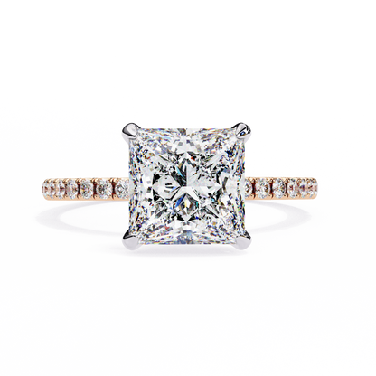 2.54 CT Dainty Princess And Round Cut diamond  14 k solid Gold  Halo Dainty  Engagement Ring - HIGHCARAT DIAMONDS