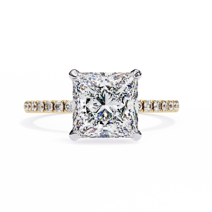 2.54 CT Dainty Princess And Round Cut diamond  14 k solid Gold  Halo Dainty  Engagement Ring - HIGHCARAT DIAMONDS