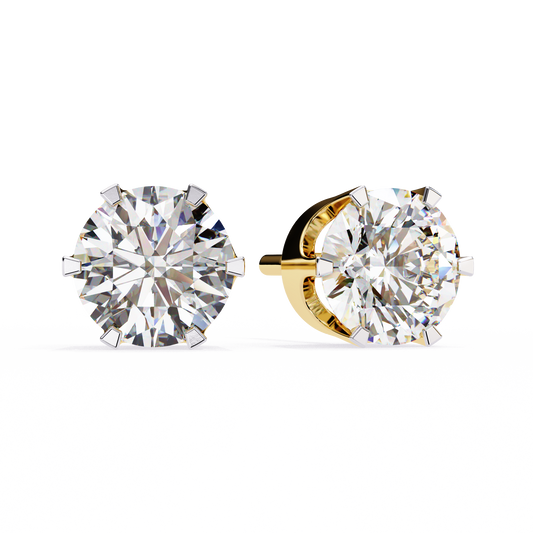 Solitaire 2.57Ct Round Cut Lab Grown Diamond 6 Pave Set Delicate Handmade Vintage Daily Wear Stud Earring - HIGHCARAT DIAMONDS