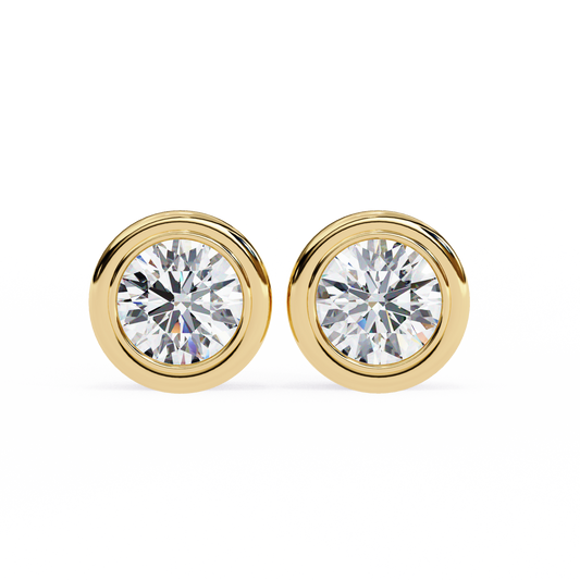 2.57Ct Round Cut Lab Grown Diamond Bezel Set Elegant Classic Perfect Solitaire 18k Solid Rose Gold Dainty Stud Earring - HIGHCARAT DIAMONDS