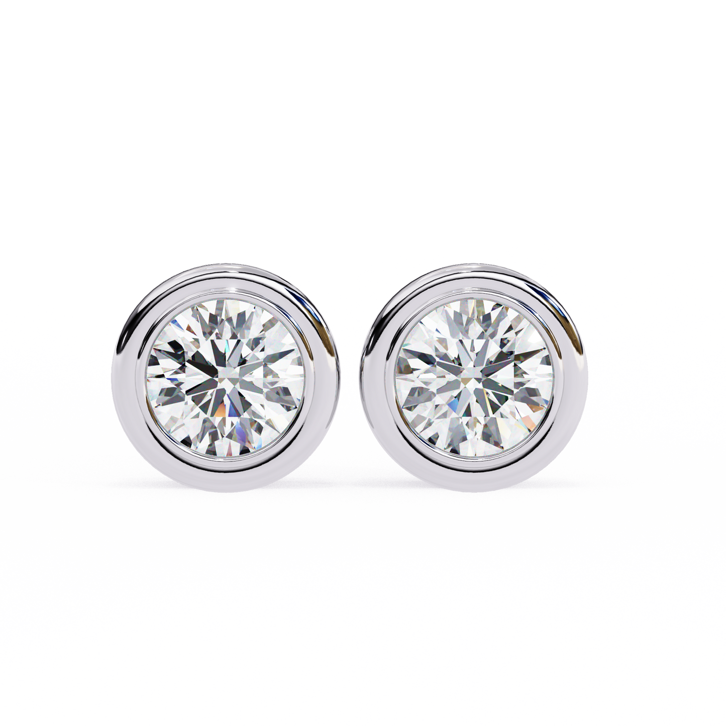 2.57Ct Round Cut Lab Grown Diamond Bezel Set Elegant Classic Perfect Solitaire 18k Solid Rose Gold Dainty Stud Earring - HIGHCARAT DIAMONDS