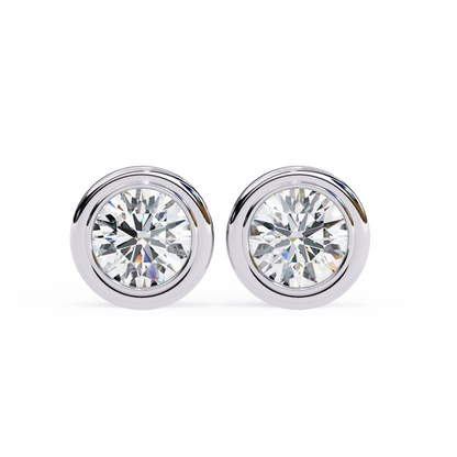 2.57Ct Round Cut Lab Grown Diamond Bezel Set Elegant Classic Perfect Solitaire 18k Solid Rose Gold Dainty Stud Earring - HIGHCARAT DIAMONDS