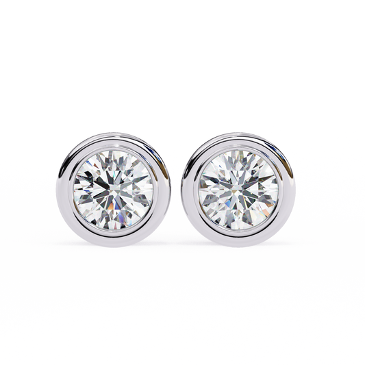 2.57Ct Round Cut Lab Grown Diamond Bezel Set Elegant Classic Perfect Solitaire 18k Solid Rose Gold Dainty Stud Earring - HIGHCARAT DIAMONDS