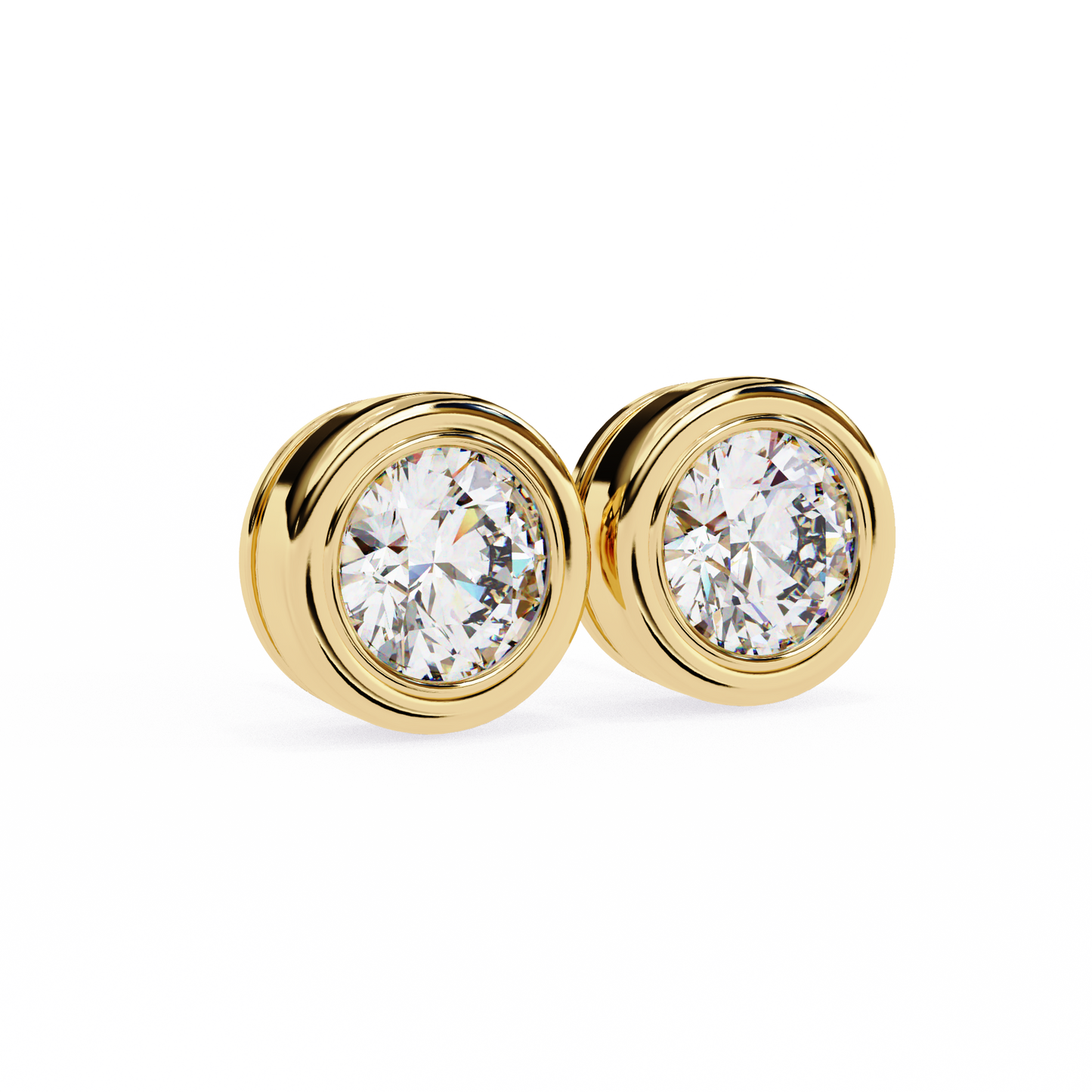 2.57Ct Round Cut Lab Grown Diamond Bezel Set Elegant Classic Perfect Solitaire 18k Solid Rose Gold Dainty Stud Earring - HIGHCARAT DIAMONDS