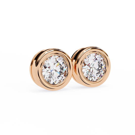 2.57Ct Round Cut Lab Grown Diamond Bezel Set Elegant Classic Perfect Solitaire 18k Solid Rose Gold Dainty Stud Earring - HIGHCARAT DIAMONDS