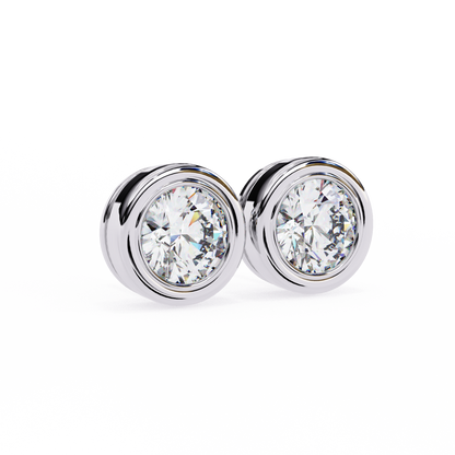 2.57Ct Round Cut Lab Grown Diamond Bezel Set Elegant Classic Perfect Solitaire 18k Solid Rose Gold Dainty Stud Earring - HIGHCARAT DIAMONDS