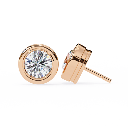 2.57Ct Round Cut Lab Grown Diamond Bezel Set Elegant Classic Perfect Solitaire 18k Solid Rose Gold Dainty Stud Earring - HIGHCARAT DIAMONDS