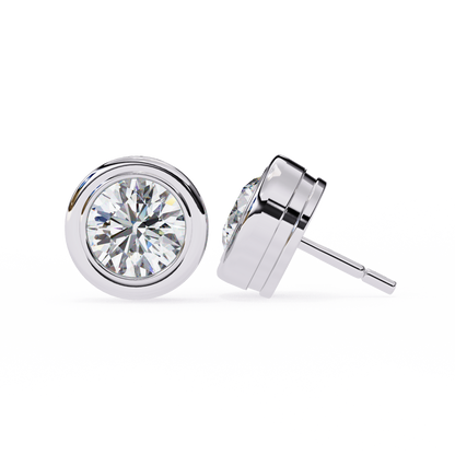 2.57Ct Round Cut Lab Grown Diamond Bezel Set Elegant Classic Perfect Solitaire 18k Solid Rose Gold Dainty Stud Earring - HIGHCARAT DIAMONDS