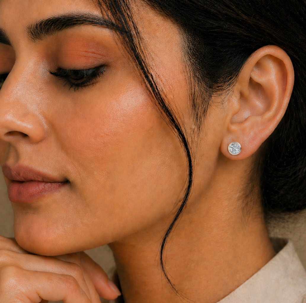 2.57Ct Round Cut Lab Grown Diamond Bezel Set Elegant Classic Perfect Solitaire 18k Solid Rose Gold Dainty Stud Earring - HIGHCARAT DIAMONDS