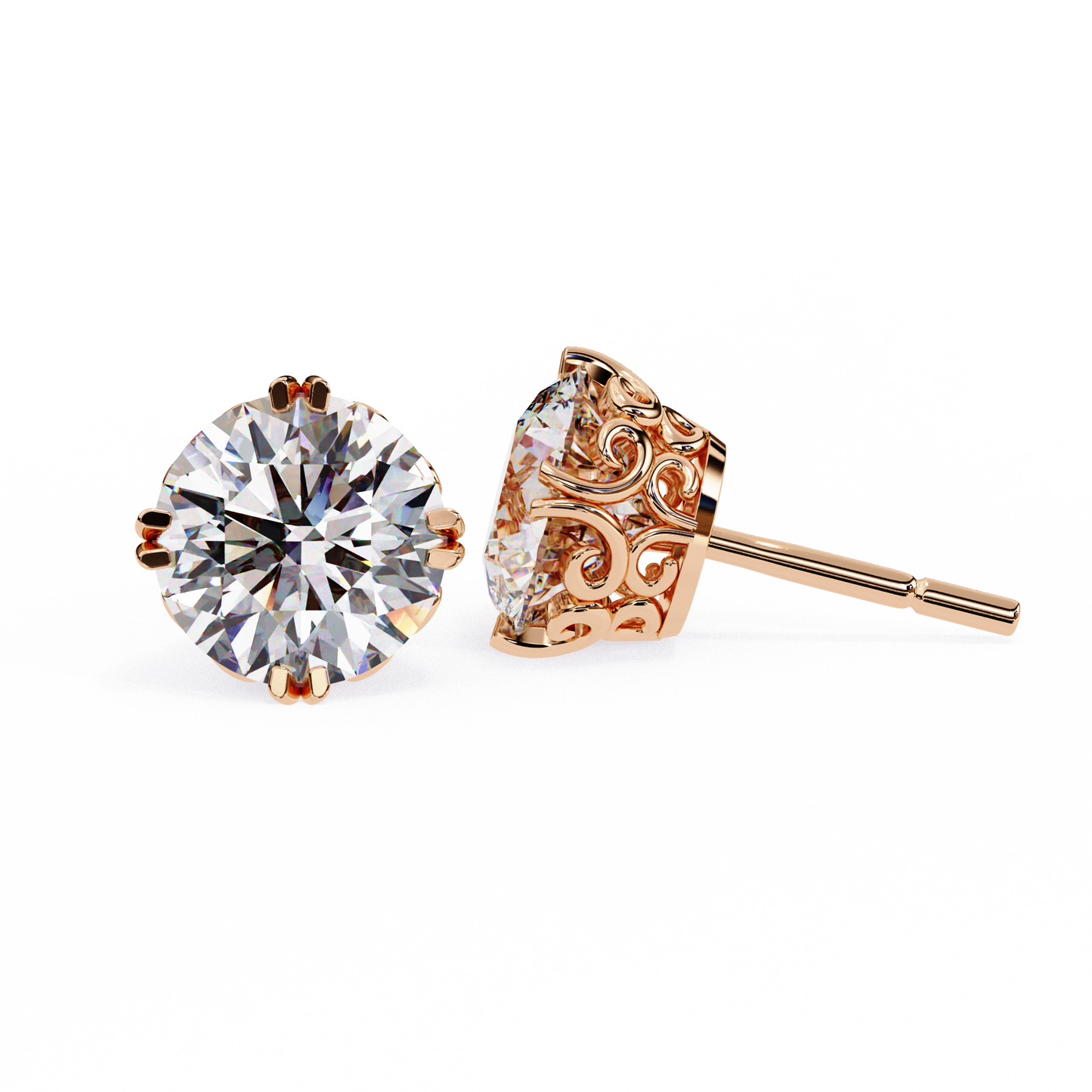 2.57Ct Round Cut Top Grade Diamond Double Prong Set Cluster Delicate Stacking Dainty Stud Earring - HIGHCARAT DIAMONDS