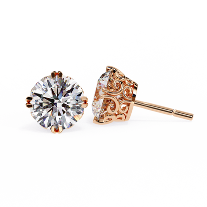 2.57Ct Round Cut Top Grade Diamond Double Prong Set Cluster Delicate Stacking Dainty Stud Earring - HIGHCARAT DIAMONDS