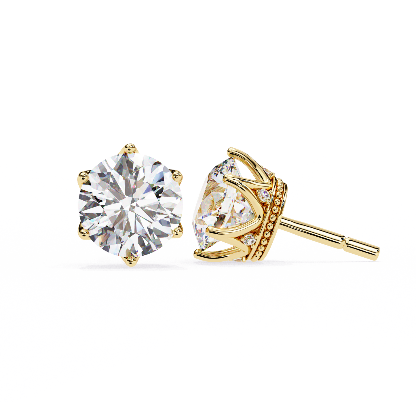 Vintage 2.62Ct Round Cut Diamond Unique 6 Prong Set Art Deco Solitaire Screw Back Stud Earring Gift For Her - HIGHCARAT DIAMONDS
