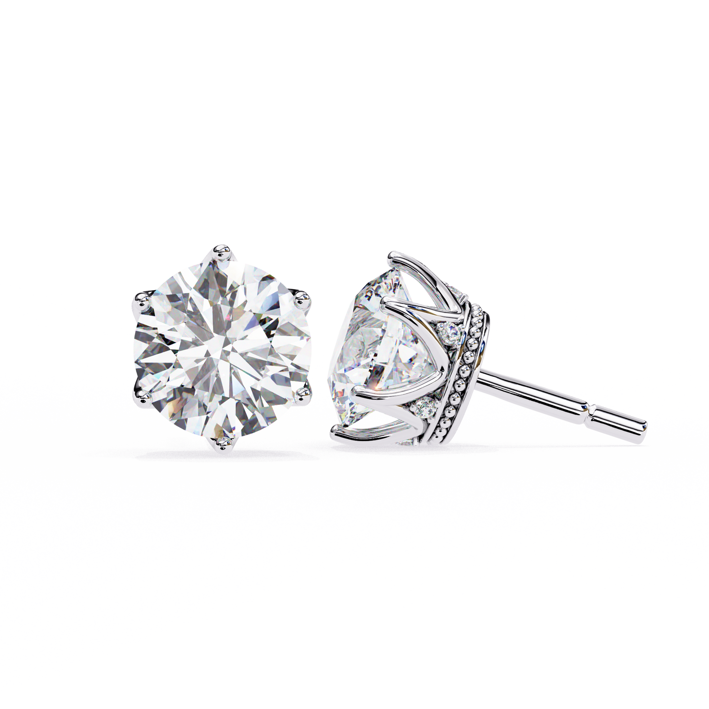 Vintage 2.62Ct Round Cut Diamond Unique 6 Prong Set Art Deco Solitaire Screw Back Stud Earring Gift For Her - HIGHCARAT DIAMONDS